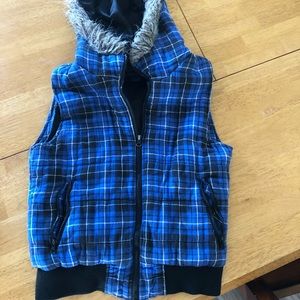 Blue plaid puffy vest